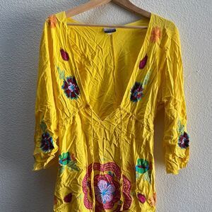 Boston Proper Debbie Katz South Beach Tunic Embroidered Empire Waist Top Small